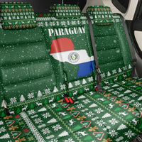 Paraguay Christmas Back Car Seat Cover with Green Festive Pattern, Map and Flag Motif, and Santa Illustration - Wonder Print Shop