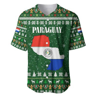 Paraguay Christmas Baseball Jersey with Green Festive Pattern, Map and Flag Motif, and Santa Illustration - Wonder Print Shop