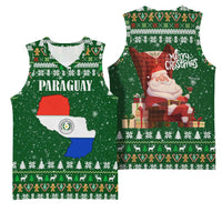 Paraguay Christmas Basketball Jersey with Green Festive Pattern, Map and Flag Motif, and Santa Illustration - Wonder Print Shop