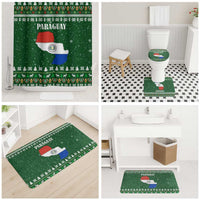 Paraguay Christmas Bathroom Set with Green Festive Pattern, Map and Flag Motif, and Santa Illustration - Wonder Print Shop