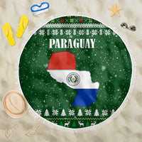 Paraguay Christmas Beach Blanket with Green Festive Pattern, Map and Flag Motif, and Santa Illustration - Wonder Print Shop
