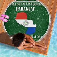 Paraguay Christmas Beach Blanket with Green Festive Pattern, Map and Flag Motif, and Santa Illustration - Wonder Print Shop