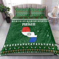 Paraguay Christmas Bedding Set with Green Festive Pattern, Map and Flag Motif, and Santa Illustration - Wonder Print Shop