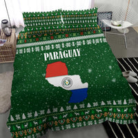 Paraguay Christmas Bedding Set with Green Festive Pattern, Map and Flag Motif, and Santa Illustration - Wonder Print Shop