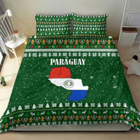 Paraguay Christmas Bedding Set with Green Festive Pattern, Map and Flag Motif, and Santa Illustration - Wonder Print Shop
