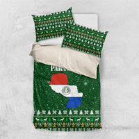 Paraguay Christmas Bedding Set with Green Festive Pattern, Map and Flag Motif, and Santa Illustration - Wonder Print Shop