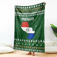 Paraguay Christmas Blanket with Green Festive Pattern, Map and Flag Motif, and Santa Illustration - Wonder Print Shop