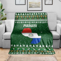 Paraguay Christmas Blanket with Green Festive Pattern, Map and Flag Motif, and Santa Illustration - Wonder Print Shop
