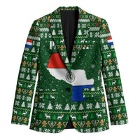 Paraguay Christmas Blazer with Green Festive Pattern, Map and Flag Motif, and Santa Illustration - Wonder Print Shop