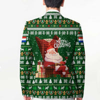 Paraguay Christmas Blazer with Green Festive Pattern, Map and Flag Motif, and Santa Illustration - Wonder Print Shop