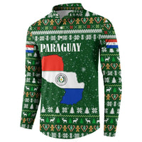 Paraguay Christmas Button Sweatshirt with Green Festive Pattern, Map and Flag Motif, and Santa Illustration - Wonder Print Shop