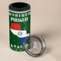 Paraguay Christmas 4 in 1 Can Cooler Tumbler with Green Festive Pattern, Map and Flag Motif, and Santa Illustration - Wonder Print Shop