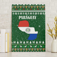 Paraguay Christmas Canvas Wall Art with Green Festive Pattern, Map and Flag Motif, and Santa Illustration - Wonder Print Shop