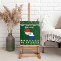 Paraguay Christmas Canvas Wall Art with Green Festive Pattern, Map and Flag Motif, and Santa Illustration - Wonder Print Shop