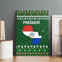 Paraguay Christmas Canvas Wall Art with Green Festive Pattern, Map and Flag Motif, and Santa Illustration - Wonder Print Shop