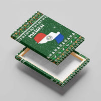 Paraguay Christmas Canvas Wall Art with Green Festive Pattern, Map and Flag Motif, and Santa Illustration - Wonder Print Shop