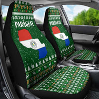 Paraguay Christmas Car Seat Cover with Green Festive Pattern, Map and Flag Motif, and Santa Illustration - Wonder Print Shop