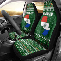 Paraguay Christmas Car Seat Cover with Green Festive Pattern, Map and Flag Motif, and Santa Illustration - Wonder Print Shop