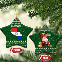 Paraguay Christmas Ceramic Ornament with Green Festive Pattern, Map and Flag Motif, and Santa Illustration - Wonder Print Shop