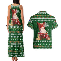 Paraguay Christmas Couples Matching Tank Maxi Dress and Hawaiian Shirt with Green Festive Pattern, Map and Flag Motif, and Santa Illustration - Wonder Print Shop