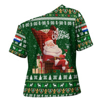 Paraguay Christmas Cross Shoulder Shirt with Green Festive Pattern, Map and Flag Motif, and Santa Illustration - Wonder Print Shop