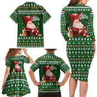 Paraguay Christmas Family Matching Long Sleeve Bodycon Dress and Hawaiian Shirt with Green Festive Pattern, Map and Flag Motif, and Santa Illustration - Wonder Print Shop