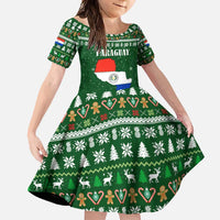 Paraguay Christmas Family Matching Summer Maxi Dress and Hawaiian Shirt with Green Festive Pattern, Map and Flag Motif, and Santa Illustration - Wonder Print Shop
