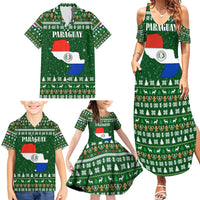 Paraguay Christmas Family Matching Summer Maxi Dress and Hawaiian Shirt with Green Festive Pattern, Map and Flag Motif, and Santa Illustration - Wonder Print Shop