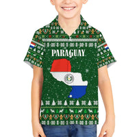 Paraguay Christmas Family Matching Summer Maxi Dress and Hawaiian Shirt with Green Festive Pattern, Map and Flag Motif, and Santa Illustration - Wonder Print Shop