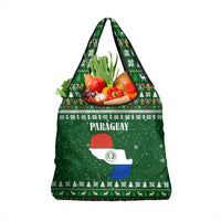 Paraguay Christmas Grocery Bag with Green Festive Pattern, Map and Flag Motif, and Santa Illustration - Wonder Print Shop