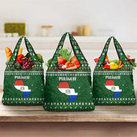Paraguay Christmas Grocery Bag with Green Festive Pattern, Map and Flag Motif, and Santa Illustration - Wonder Print Shop