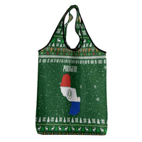Paraguay Christmas Grocery Bag with Green Festive Pattern, Map and Flag Motif, and Santa Illustration - Wonder Print Shop