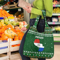 Paraguay Christmas Grocery Bag with Green Festive Pattern, Map and Flag Motif, and Santa Illustration - Wonder Print Shop