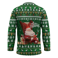 Paraguay Christmas Hockey Jersey with Green Festive Pattern, Map and Flag Motif, and Santa Illustration - Wonder Print Shop