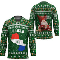 Paraguay Christmas Hockey Jersey with Green Festive Pattern, Map and Flag Motif, and Santa Illustration - Wonder Print Shop