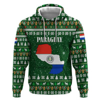 Paraguay Christmas Hoodie with Green Festive Pattern, Map and Flag Motif, and Santa Illustration - Wonder Print Shop