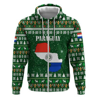 Paraguay Christmas Hoodie with Green Festive Pattern, Map and Flag Motif, and Santa Illustration - Wonder Print Shop