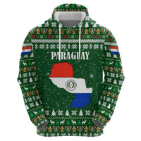 Paraguay Christmas Hoodie with Green Festive Pattern, Map and Flag Motif, and Santa Illustration - Wonder Print Shop