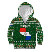 Paraguay Christmas Kid Hoodie with Green Festive Pattern, Map and Flag Motif, and Santa Illustration - Wonder Print Shop