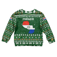 Paraguay Christmas Kid Ugly Christmas Sweater with Green Festive Pattern, Map and Flag Motif, and Santa Illustration - Wonder Print Shop