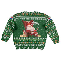 Paraguay Christmas Kid Ugly Christmas Sweater with Green Festive Pattern, Map and Flag Motif, and Santa Illustration - Wonder Print Shop