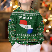 Paraguay Christmas Kid Ugly Christmas Sweater with Green Festive Pattern, Map and Flag Motif, and Santa Illustration - Wonder Print Shop