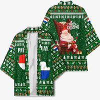 Paraguay Christmas Kimono with Green Festive Pattern, Map and Flag Motif, and Santa Illustration - Wonder Print Shop
