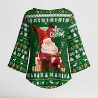 Paraguay Christmas Kimono Sleeve Blouse with Green Festive Pattern, Map and Flag Motif, and Santa Illustration - Wonder Print Shop