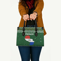 Paraguay Christmas Leather Bag with Green Festive Pattern, Map and Flag Motif, and Santa Illustration - Wonder Print Shop