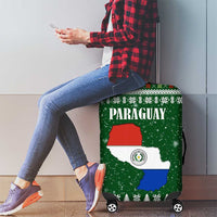 Paraguay Christmas Luggage Cover with Green Festive Pattern, Map and Flag Motif, and Santa Illustration - Wonder Print Shop