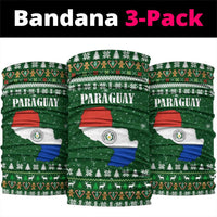 Paraguay Christmas Neck Gaiter with Green Festive Pattern, Map and Flag Motif, and Santa Illustration - Wonder Print Shop