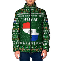 Paraguay Christmas Padded Jacket with Green Festive Pattern, Map and Flag Motif, and Santa Illustration - Wonder Print Shop