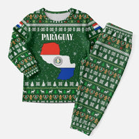 Paraguay Christmas Pajama Set with Green Festive Pattern, Map and Flag Motif, and Santa Illustration - Wonder Print Shop