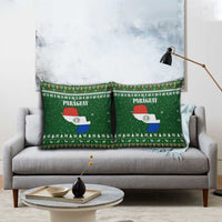 Paraguay Christmas Pillow Cover with Green Festive Pattern, Map and Flag Motif, and Santa Illustration - Wonder Print Shop